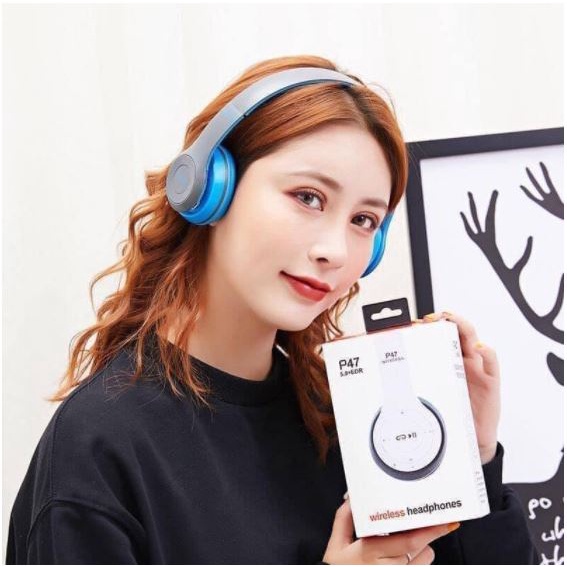 Tai Nghe Headphone Bluetooth chụp tai không dây P47, Âm Thanh Cực Đỉnh, Học Online-Gaming ( Có Khe Cắm Thẻ Nhớ)/Munshop