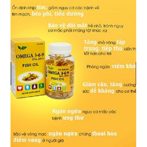 [USA] Viên dầu cá Omega 369 Giảm mỡ máu, Tốt cho não, mắt, tim mạch NATURE GIFT (Hộp 100v)