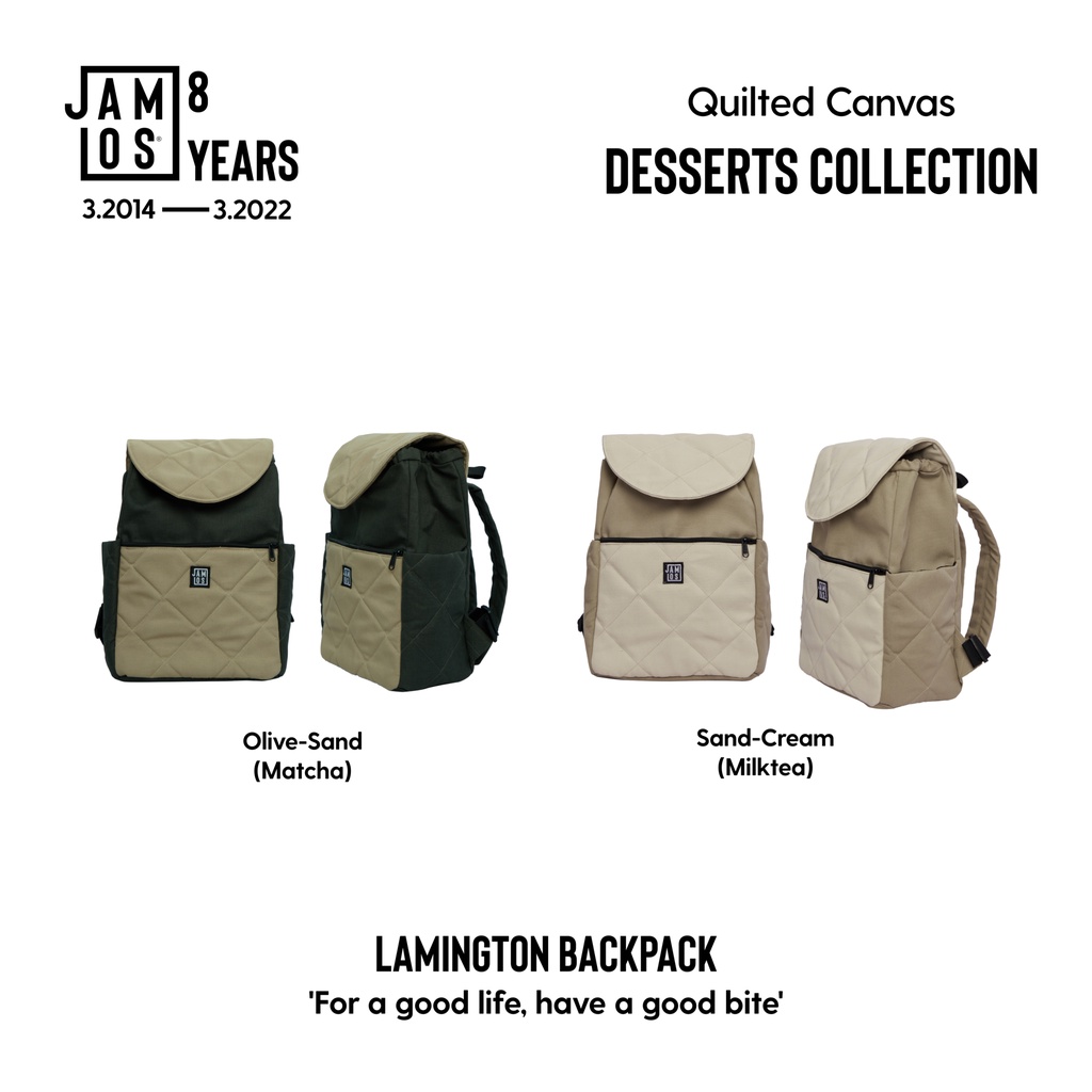 Jamlos Lamington Backpack - Balo canvas chần, miệng rút nắp hít thời trang, đi học đi làm, đi chơi