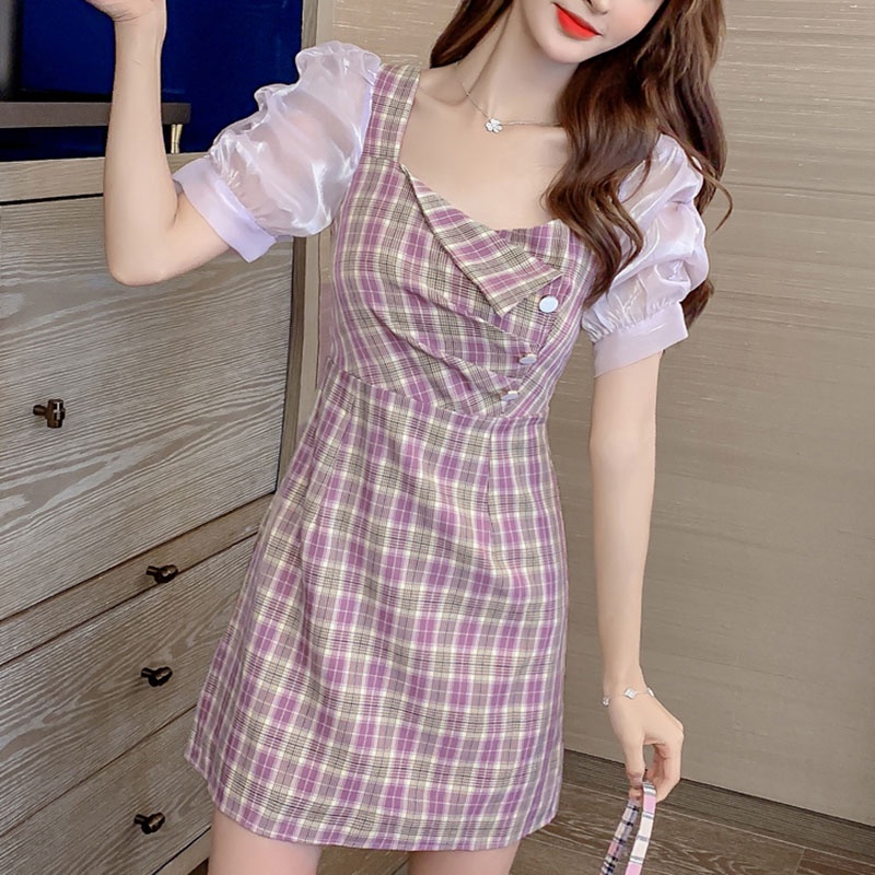 IELGY   Đầm Tím Cổ Vuông Có Khóa Kéo Thời Trang Cho Nữ