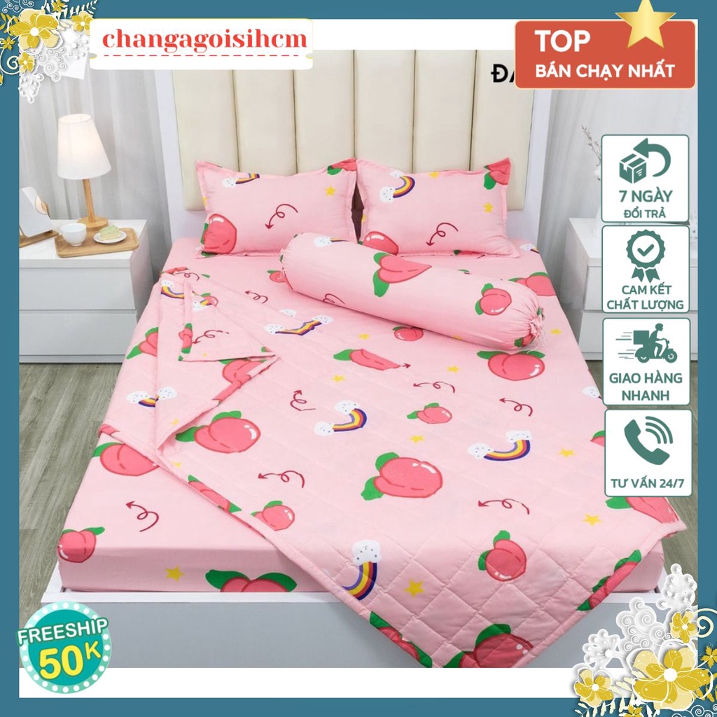 Bộ ga gối 1m2/1m6/1m8,gồm 1 ga chun kèm 2 vỏ gối nằm,vải cotton poly