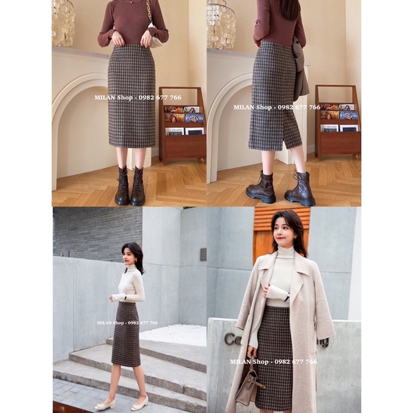 Chân váy dạ dài nhiều mẫu kẻ caro thời trang