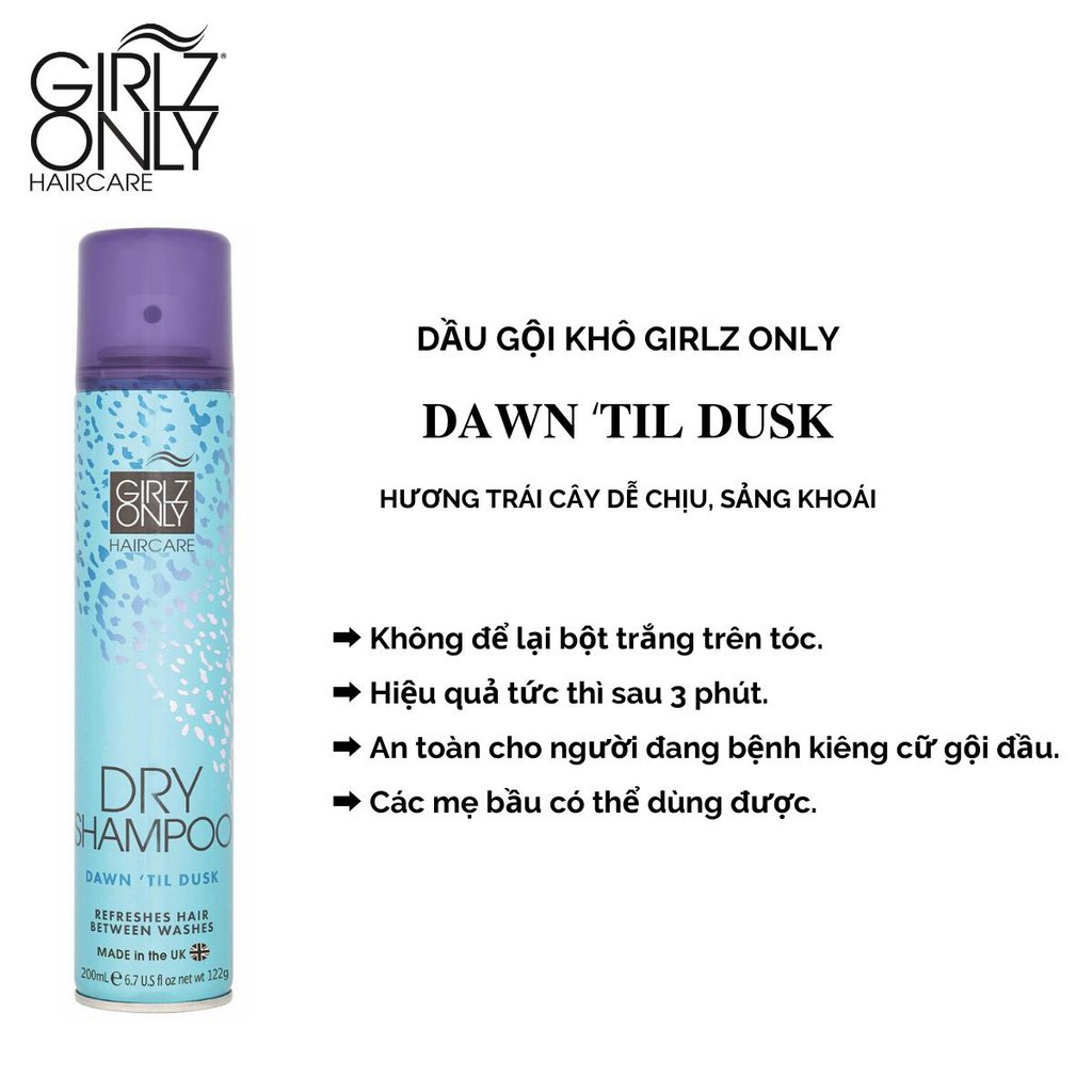 Dầu Gội Khô 5 loại Girlz Only dry shampoo 200ml