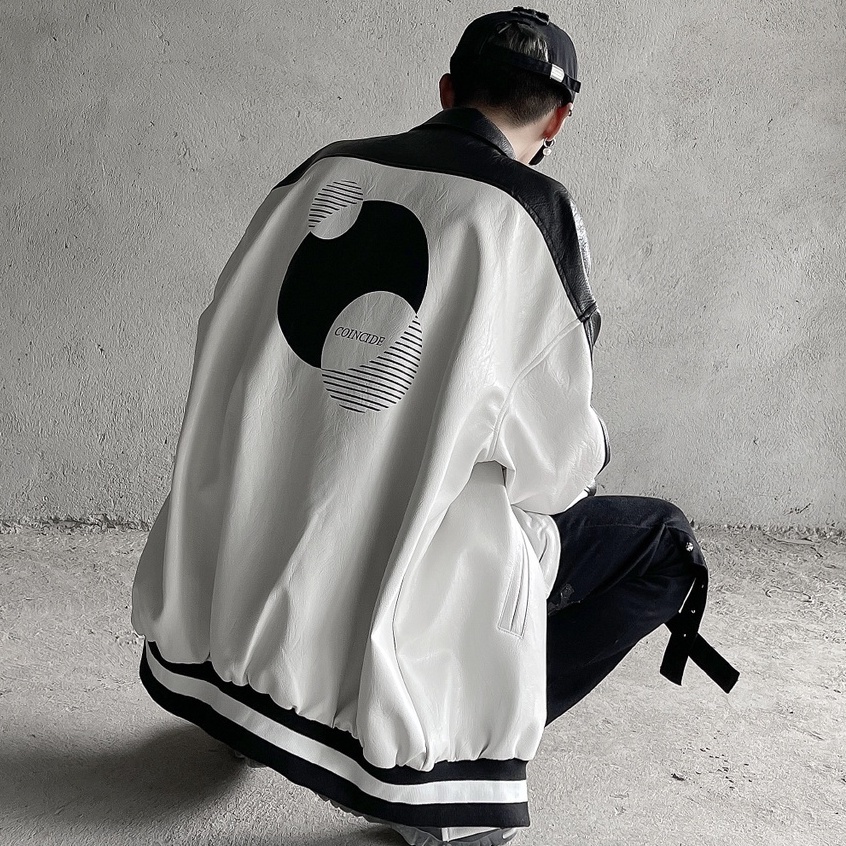 Áo khoác bóng chày bằng da PU phong cách đường phố cá tính thời trang Mỹ cho nam leather jacket