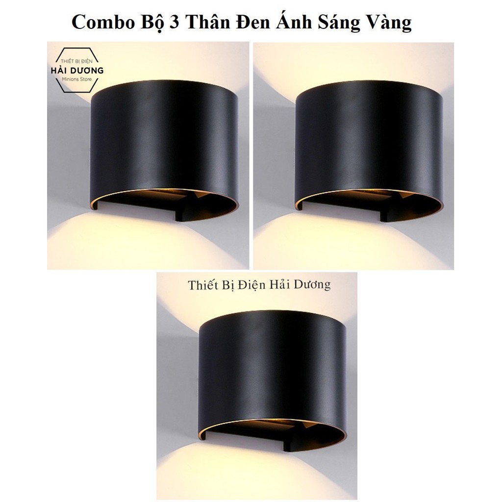Combo Bộ 3 Đèn Tường Led Tròn Chống Nước Thân Nhôm 378 - 7w gắn tường cầu thang phòng khách cổng nhà sang trọng