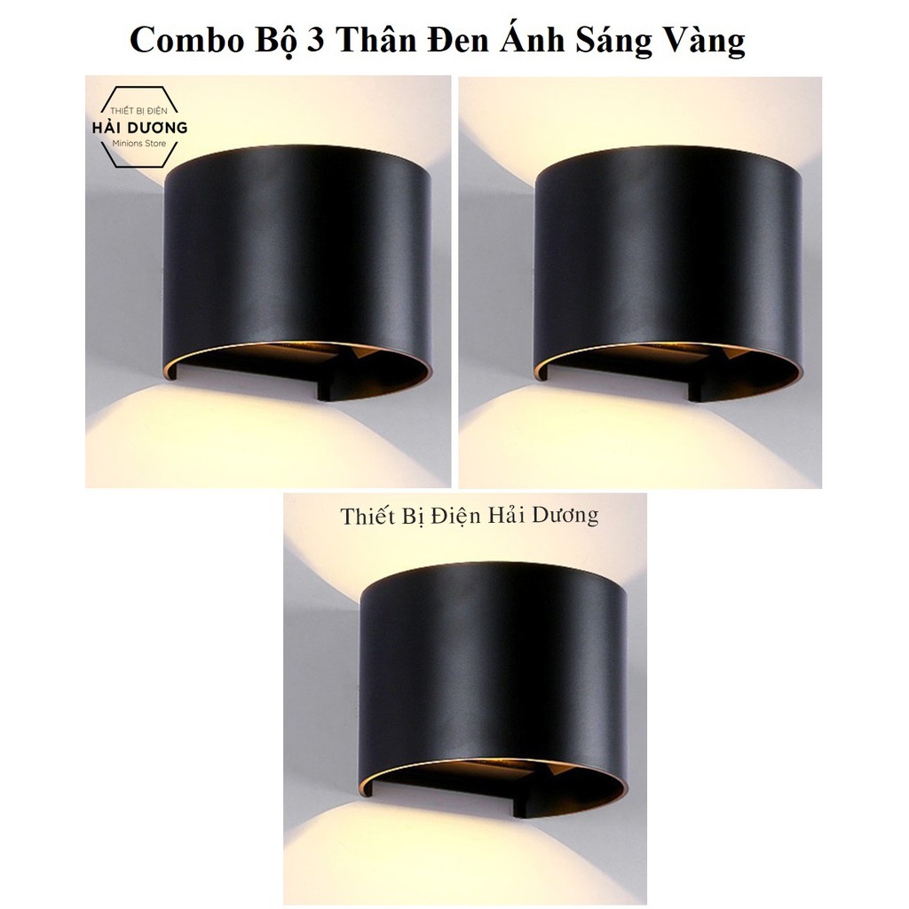 Combo Bộ 3 Đèn Tường Led Tròn Chống Nước Thân Nhôm 378 - 7w gắn tường