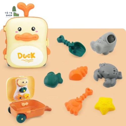 Vali xúc cát hình chú vịt vàng , đồ chơi nhà tắm cho bé có cối xoay nước và dụng cụ xúc cát đi biển cho bé