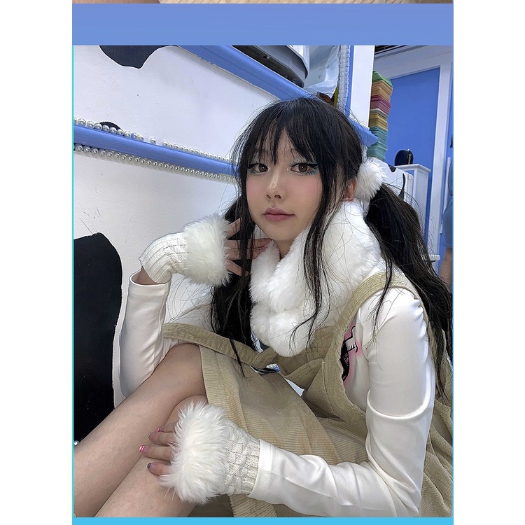 Găng Tay Dệt Kim Giữ Ấm Mùa Đông Phong Cách Harajuku Cho Trẻ Em Y2K