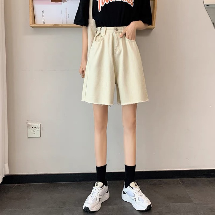 Quần Short Jean Nữ Gài Eo Ống Rộng Lưng Cao Unisex Form Ulzzang RÔ STORE QS13