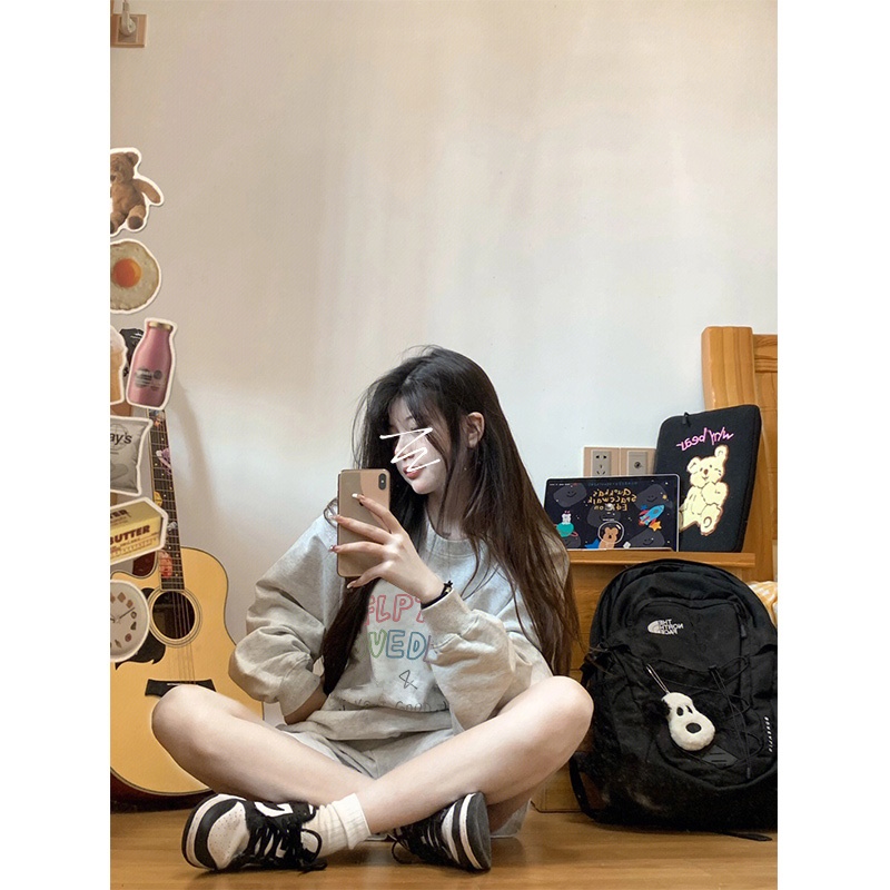 NRVP Áo thun nữ dài tay dáng rộng in chữ phong cách Hàn Quốc mới