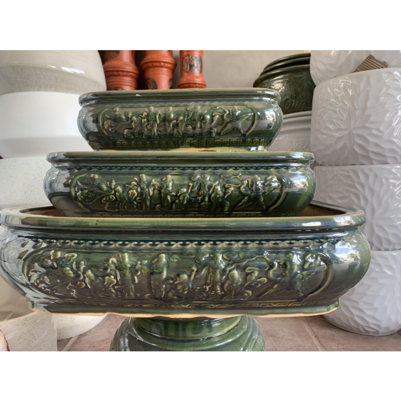 Bộ chậu bát tiên men xanh