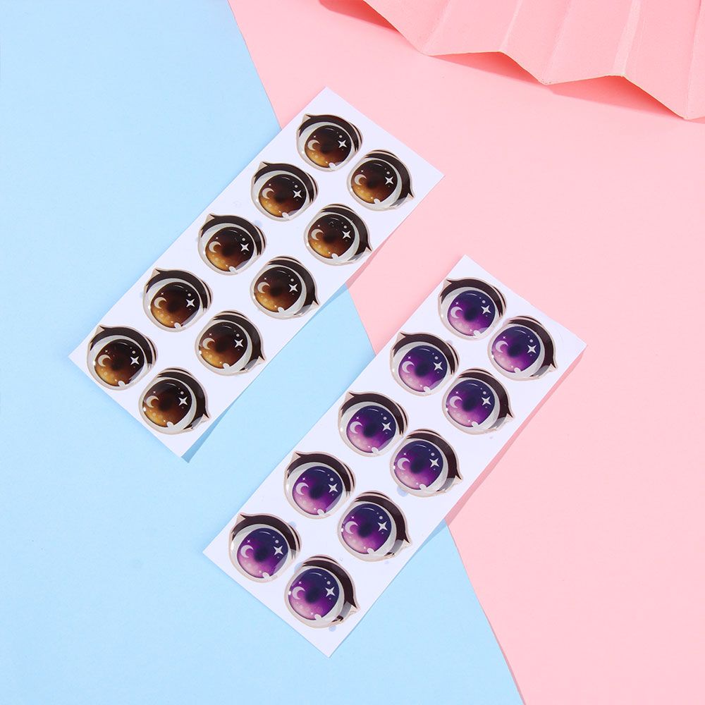Bộ 10 cặp nhãn dán trang trí mắt kính 8mm/10mm/12mm/15mm họa tiết hoạt hình dễ thương
