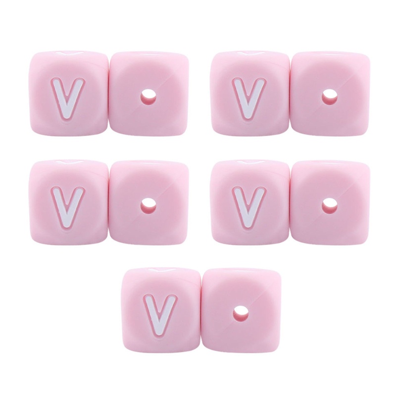 Set 10 Núm Vú Giả Xỏ Hạt Hình Khối Chữ Cái Bằng Silicone Màu Hồng DIY