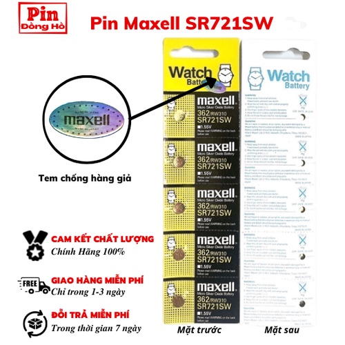 Pin 721 Maxell SR721SW vĩ Âu 1 vỉ 5 viên. Pin sr721 Dùng cho cmos, thiết bị điện tử, pin đồng hồ,....