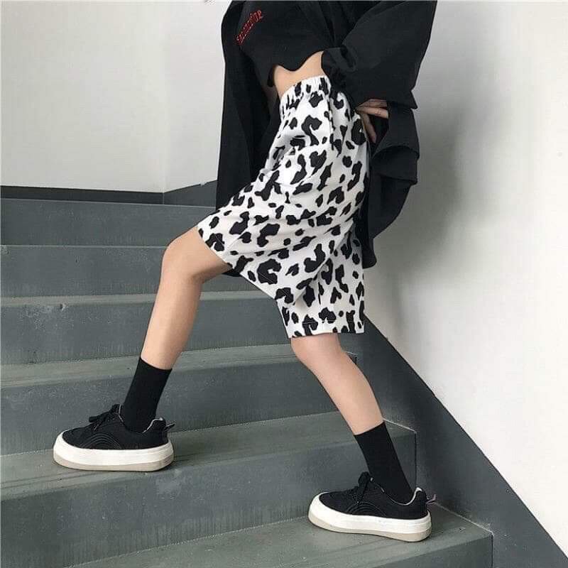 Quần shorts lửng unisex loang bò sữa có túi trẻ trung cá tính/ Quần thể thao cạp chun ống rộng thời trang nữ_ranstore | BigBuy360 - bigbuy360.vn