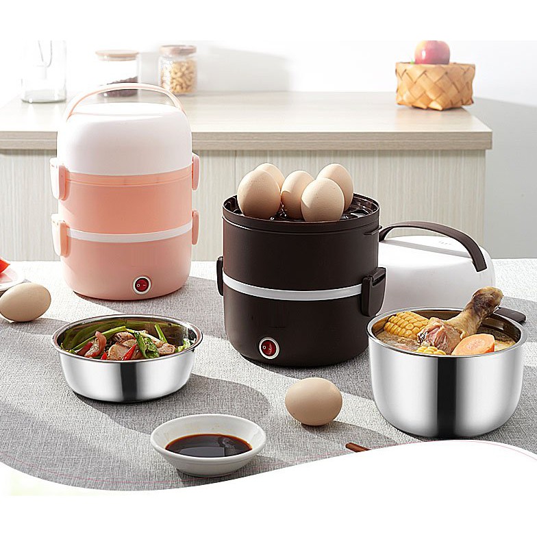 HỘP MINI NẤU,Ủ CƠM, ĐỒ ĂN TIỆN DỤNG 3 tầng ruột inox [ BẢO HÀNH 6 THÁNG] | BigBuy360 - bigbuy360.vn
