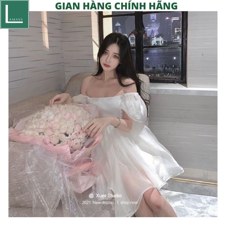 Váy babydoll công chúa voan 2 lớp mầu đen và mầu trắng tiểu thư dễ thương đầm dự tiệc -LAMASS