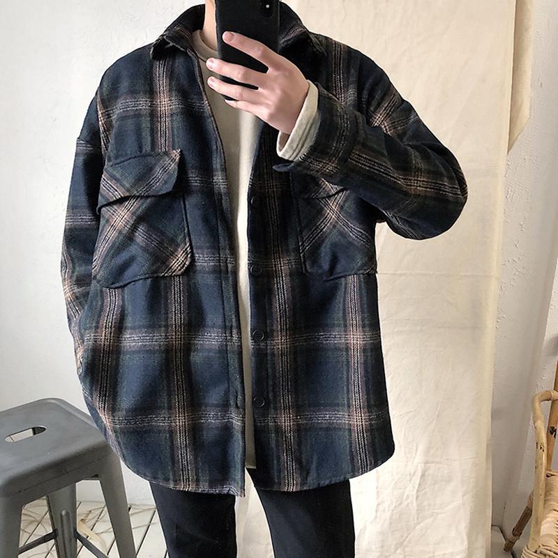 Áo Sơ Mi Tay Dài Dáng Rộng Kẻ Ca-rô Trẻ Trung Hợp Thời Trang Cho Nam