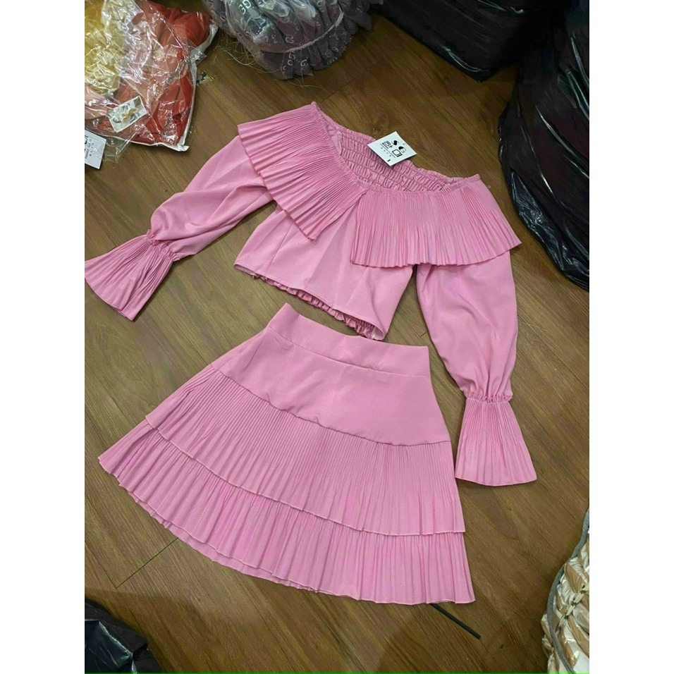 Sét Đồ Nữ Đi Biển Áo Chân Váy Dập Ly Phối Bèo, Set Croptop Sexy Cách Điệu Siêu Xinh Thời Trang Nữ Minh Phúc