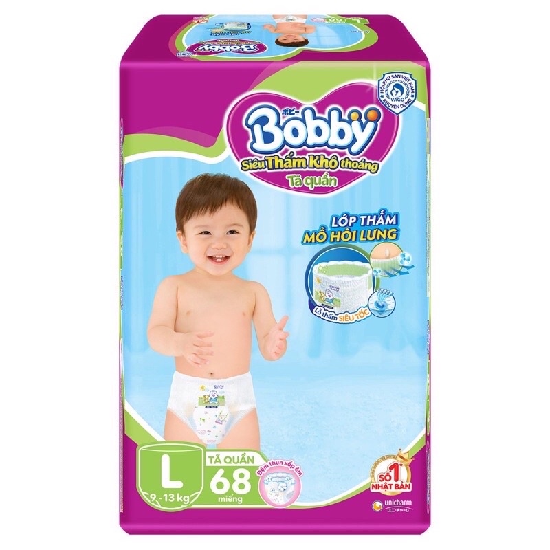 Tả quần bobby siêu đại M76+8, L68+8, XL62+8, XXL56+8 ( tặng 8 miếng mỗi gói tuỳ đợt mới có)
