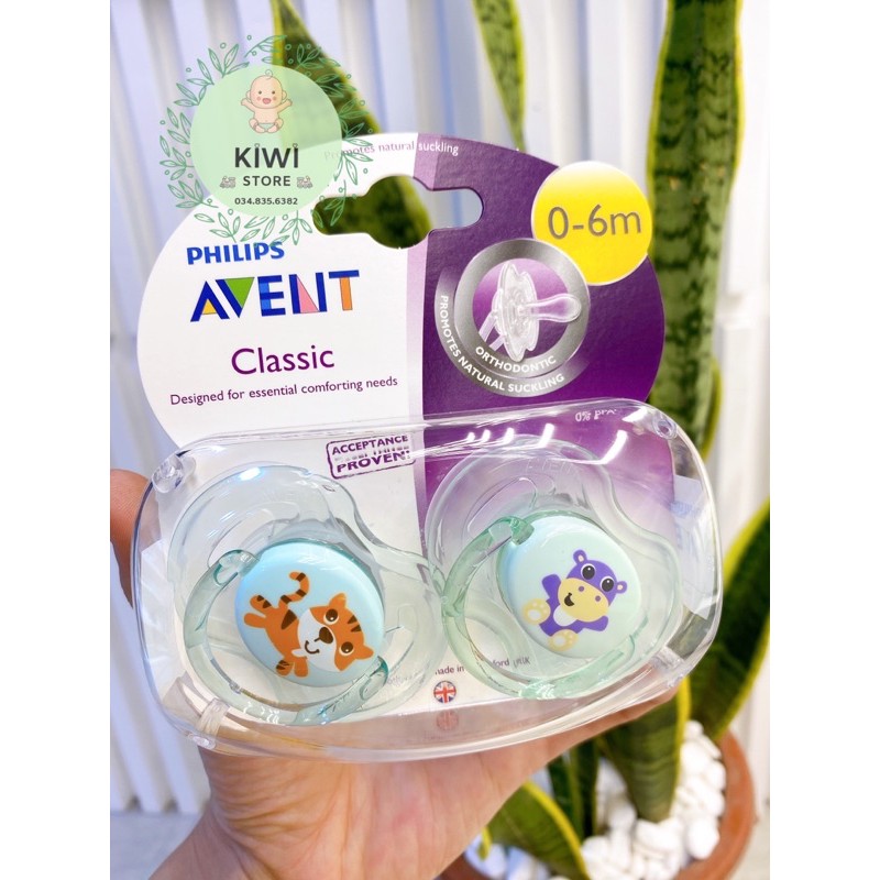 Ti giả Avent classic animal hộp set 2 chiếc cho bé gái, trai 0-6m