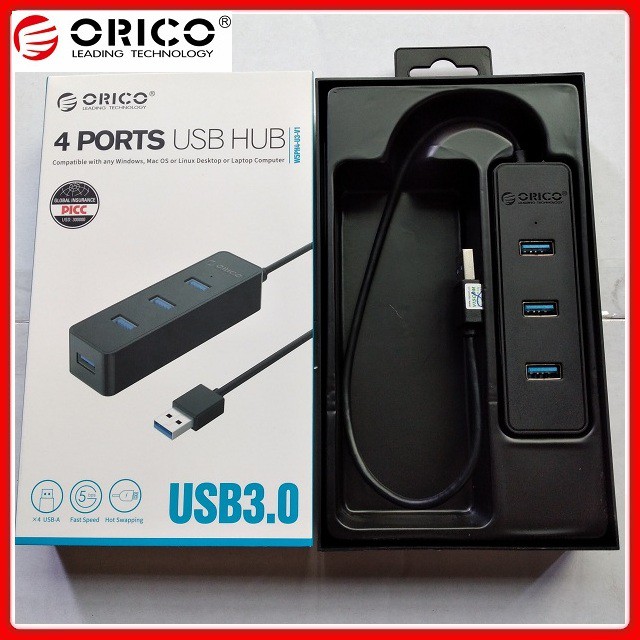 Bộ Chia Hub USB ORICO W5PH4-U3-BK (Từ 1 Ra 4 Cổng chuẩn 3.0) Đen- Hàng chính hãng BH 24 tháng