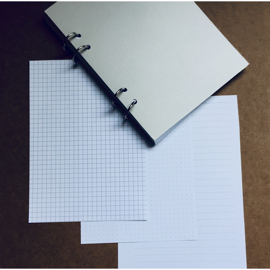 Tập 60 tờ Giấy 104 gsm Refill Sổ còng 14x19 cm (xấp xỉ A5) - chấm bi (dot) / kẻ ngang (line) / ô vuông (grid) / trơn