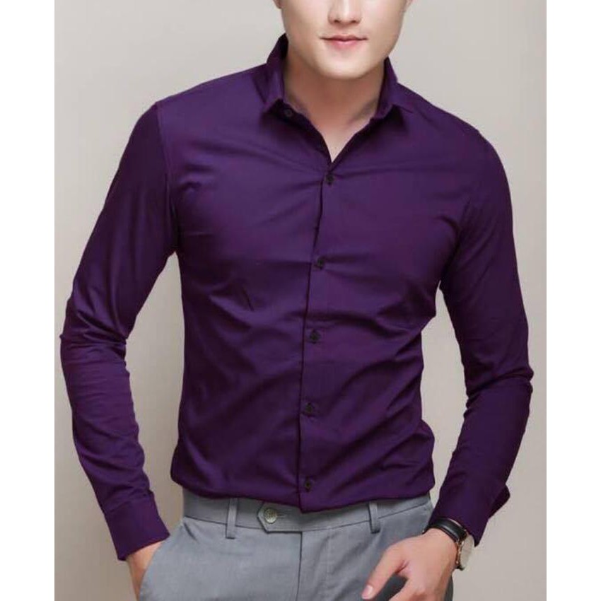 Sơ Mi trơn nam màu tím chất cotton formoom nhẹ cho nhiều lứa tuổi