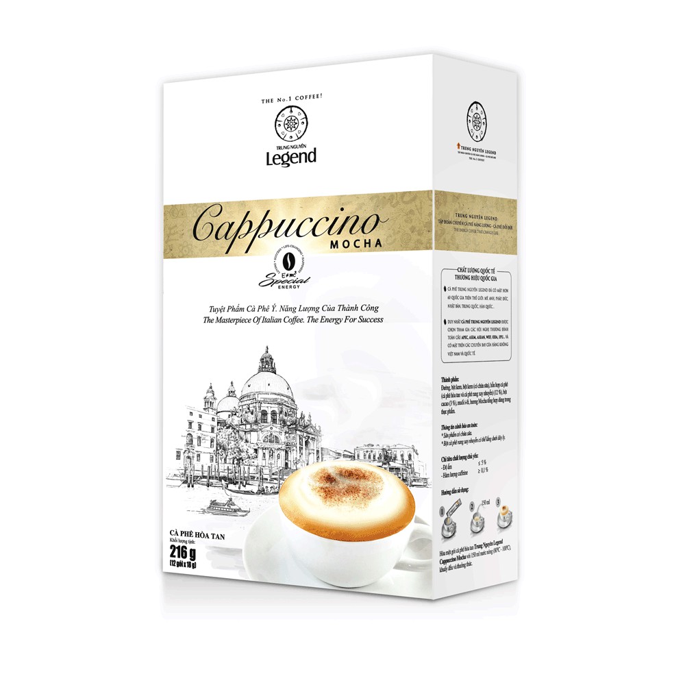 (Combo 6 hộp ) Cà Phê Hòa Tan  Legend Cappuccino vị Mocha/ Hazenut/  Coconut  Hộp 12 sticks 18gr