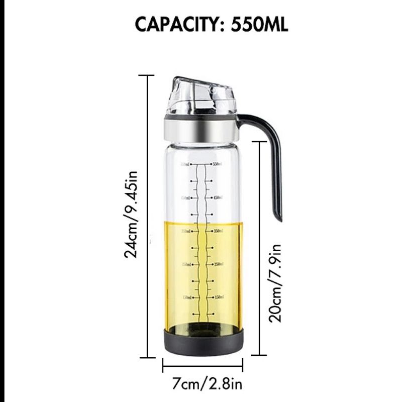 Chai Lọ Bình Thủy Tinh Đựng Dầu Ăn có Chia Vạch Tay Cầm Nắp Mở Tự Động Thông Minh 550ML Tronh Nhà Bếp