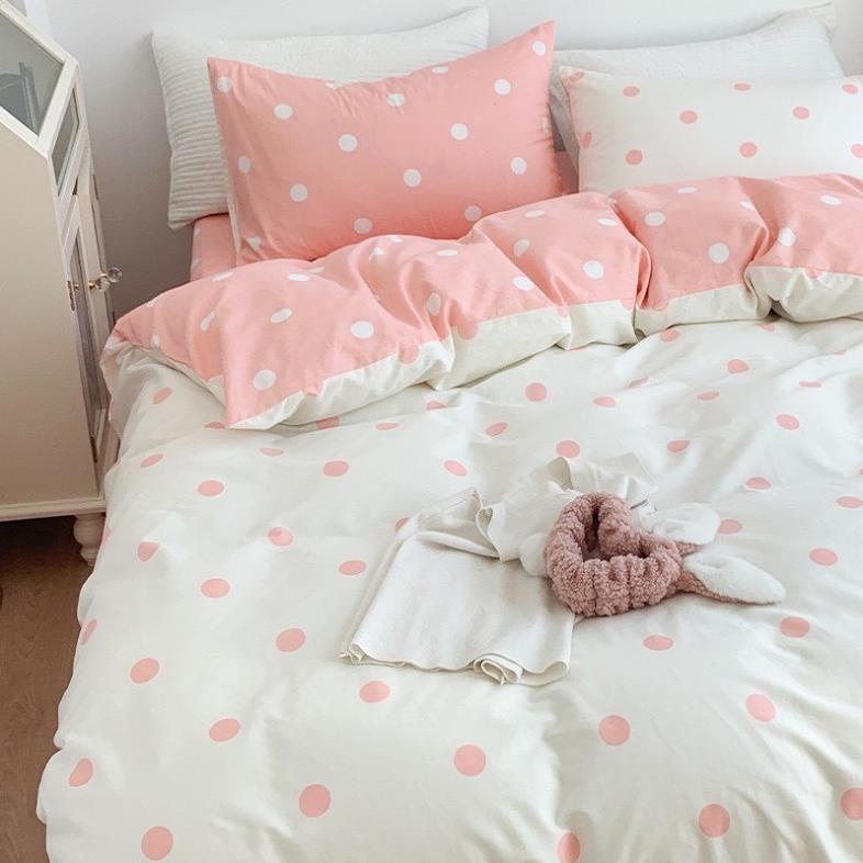 Trọn Bộ 4 Món Thương Hiệu 🌸EVILY🌸 Chăn Ga Gối Mền Cotton Poly-Mẫu TIM TRẮNG HÔNG Siêu Xinh Và Dễ Thương