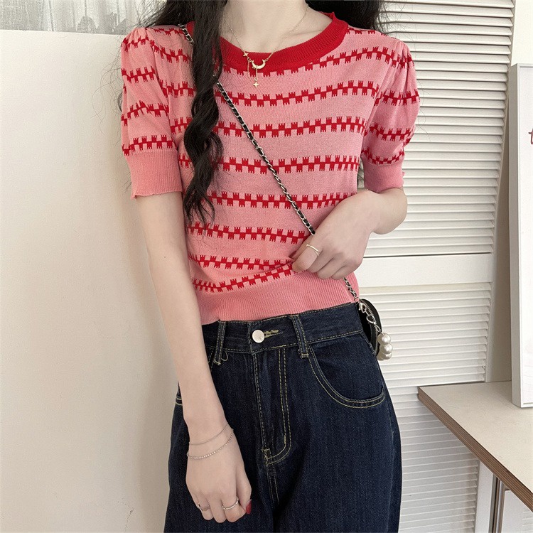 Áo thun ZHELIHANGFEI tay ngắn dệt kim thời trang cho nữ