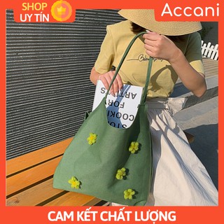 Túi Xách Tote Canvas Xanh Đi Học Bền Đẹp Bảo Vệ Môi Trường - Accani