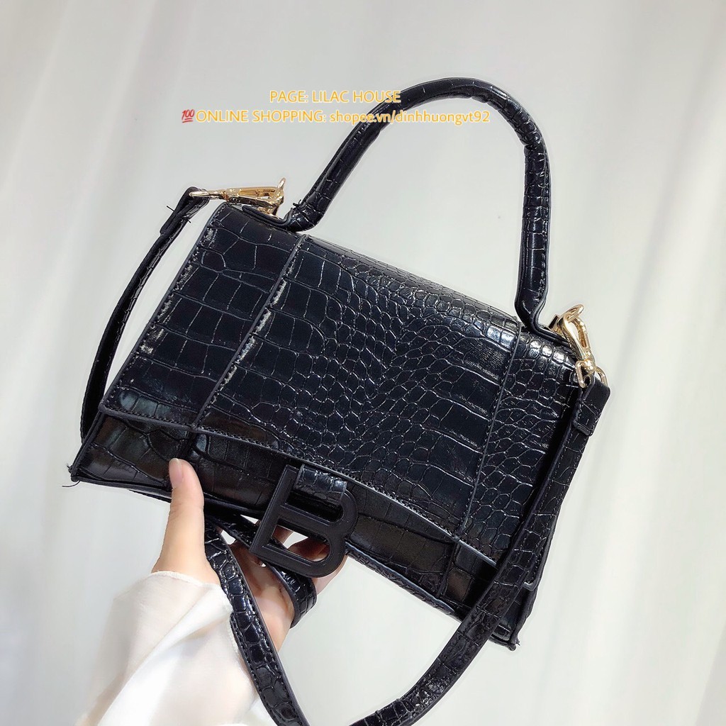 Túi chữ B treo- vân rắn da bóng HOT TREND