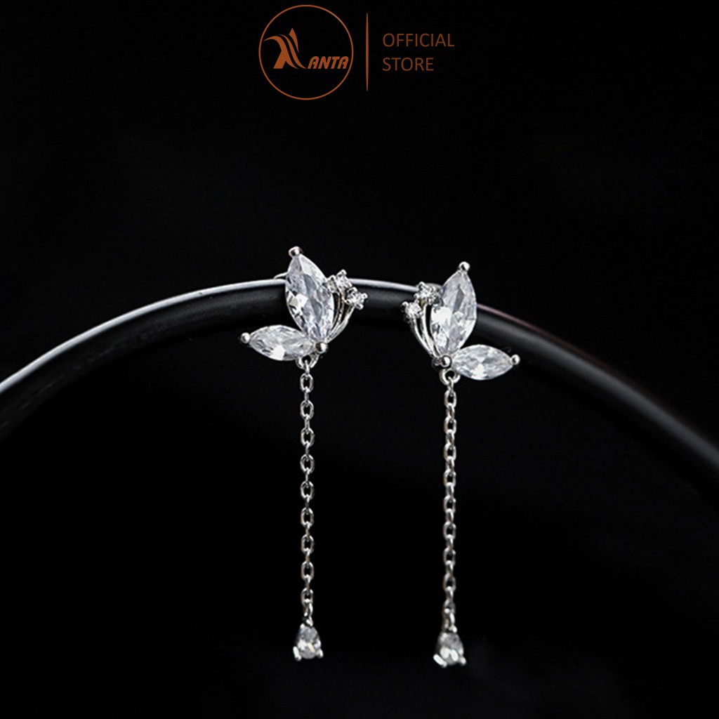 Bông tai bạc kiểu dáng lá thả dài đính đá sang trọng ANTA Jewelry - ATJ7031