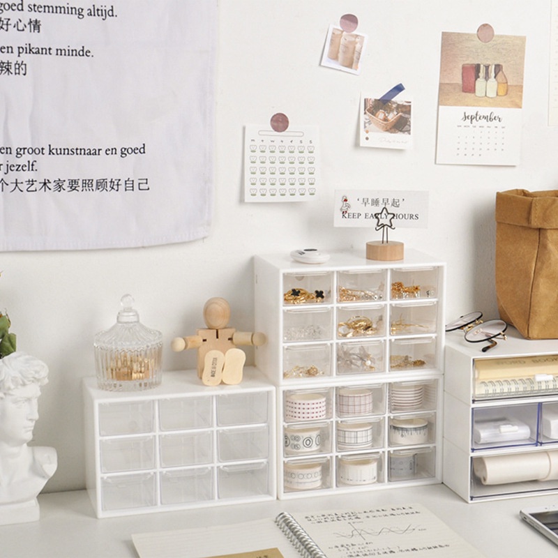 Kệ mini 9 ngăn kéo trong suốt decor bàn học, bàn làm việc xinh xắn Văn Phòng Phẩm Tiệm Nhà Tin