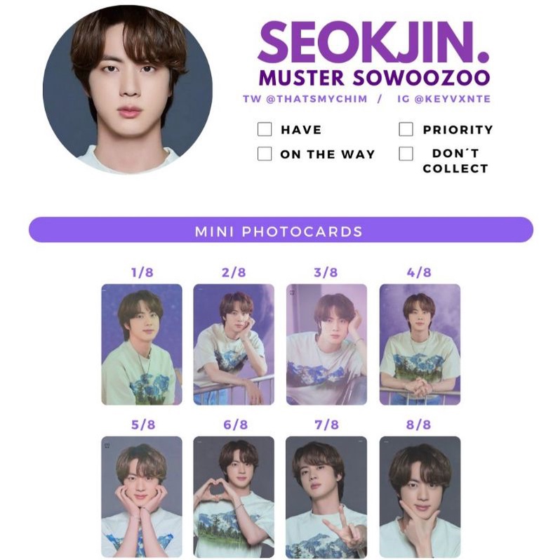 Card BTS Mini Photocard BTS Sowoozoo official