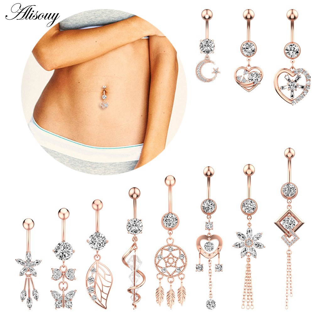 1 Khuyên Rốn Bằng Thép Không Gỉ Đính Đá zircon Hình Hoa / Nơ / Trái Tim