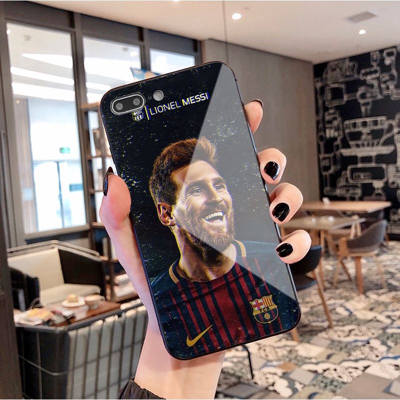 Ốp Điện Thoại Mặt Kính Chống Trầy Hình Cầu Thủ Messi Cho Iphone 6s / 7plus / 8 / X / Xr / Xs Max