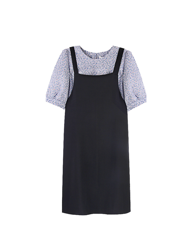 Set váy hai dây dáng suông rộng dài qua gối kèm áo kiểu bánh bèo nữ hoa nhí tay ngắn | BigBuy360 - bigbuy360.vn