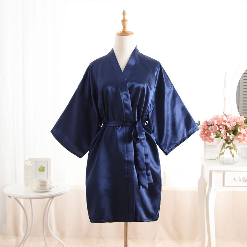 Áo Choàng Tắm Ngắn Kimono Giả Lụa Màu Sắc Trơn Gợi Cảm Cho Nữ
