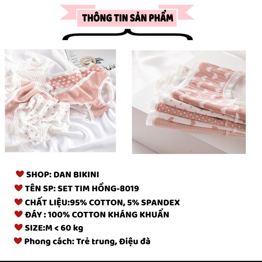 Quần Lót nữ dễ thương gân tăm tim hồng paster thoáng mát không tạo hằn mã 8019