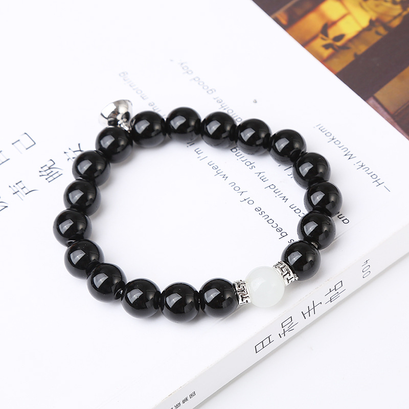 Cặp vòng tay dây đá obsidian nhân tạo điều chỉnh được mặt từ tính dành cho cặp đôi