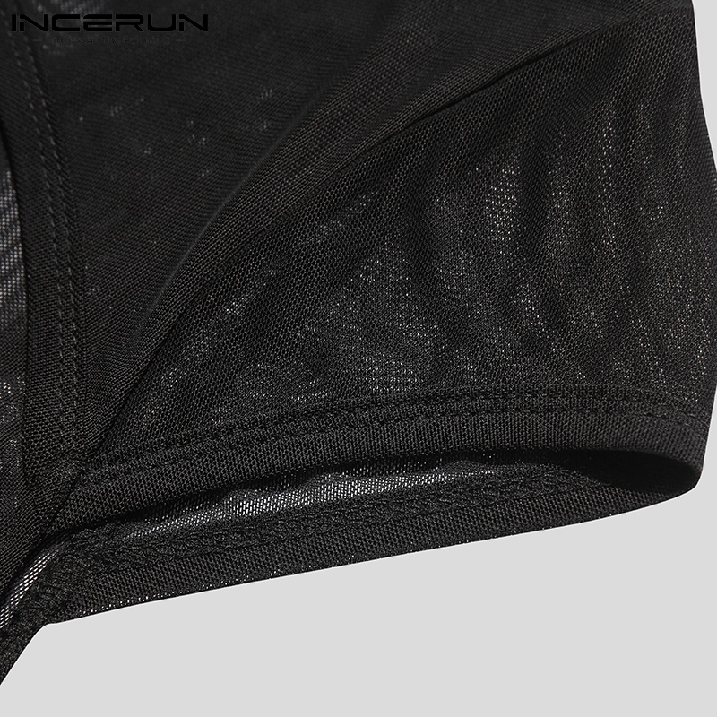 Áo croptop nam INCERUN tay ngắn khoét lỗ cổ tròn dạng lưới xuyên thấu gợi cảm