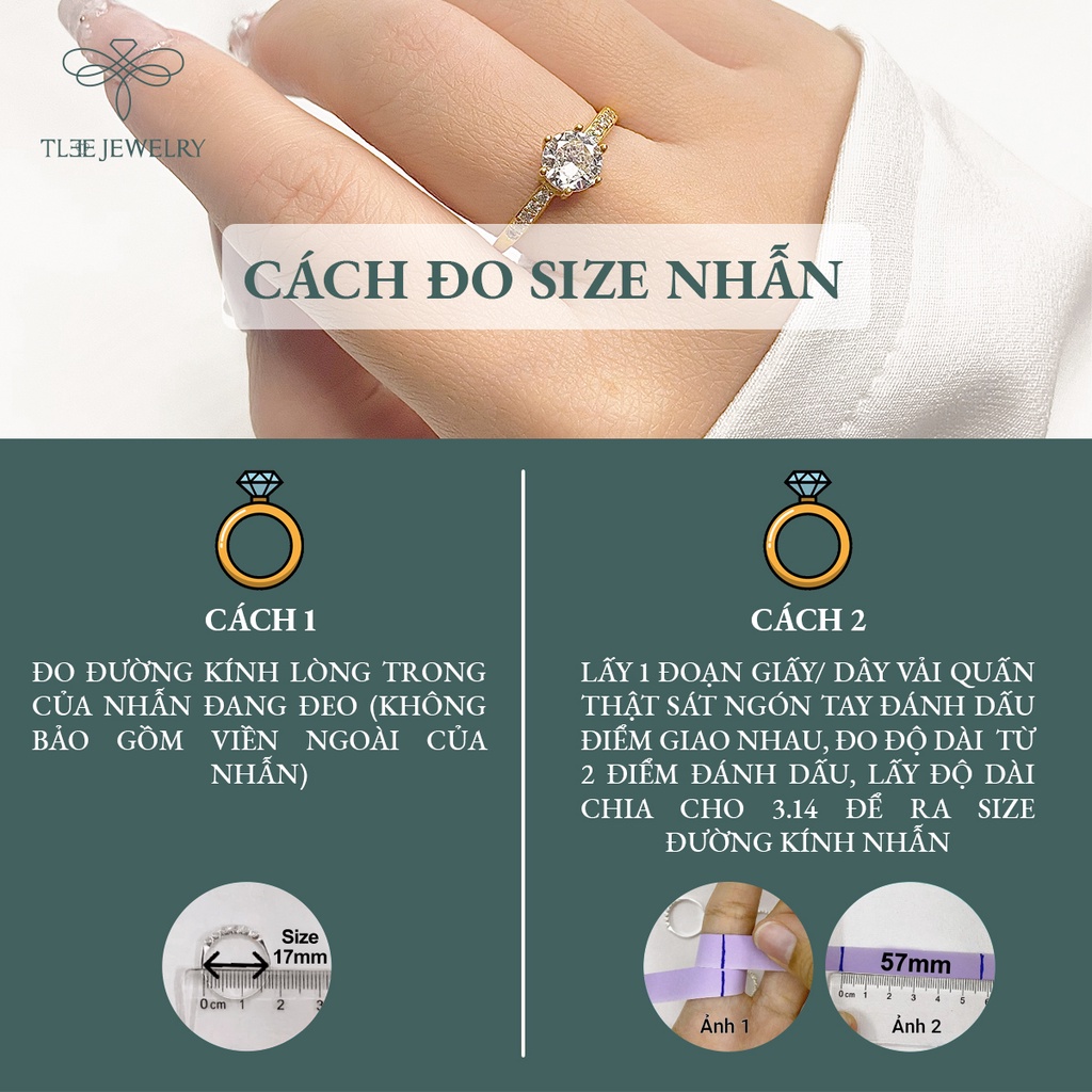 Nhẫn bạc nữ TLEE sáu chấu mạ vàng 14k nạm đá cao cấp NCJ A0110