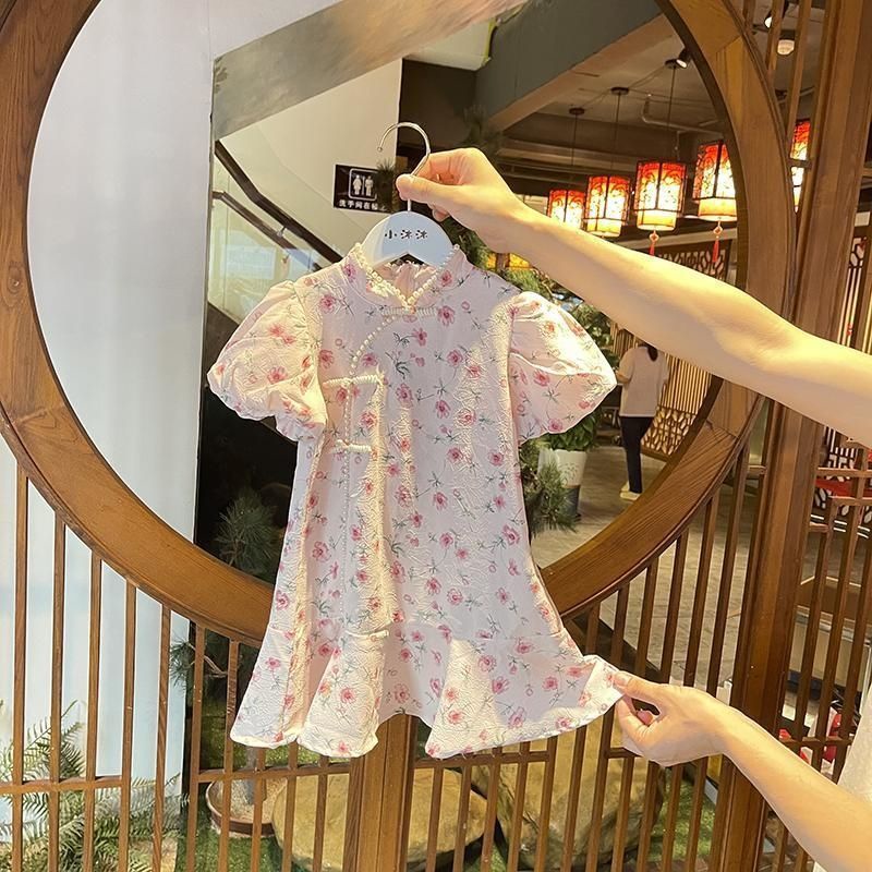 Đầm Sườn Xám Chất Chiffon Phong Cách Trung Hoa Mừng Năm Mới Cho Bé Gái
