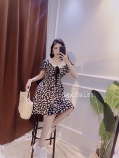 Váy cổ nơ hoa cúc