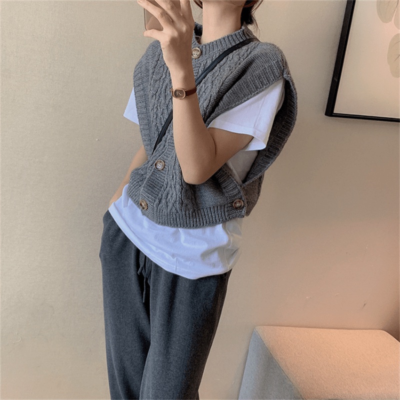 Áo len nữ phong cách Hàn Quốc đẹp, Phiên bản Hàn Quốc in retro màu tương phản kẻ sọc v-cổ áo len dệt kim áo vest phụ nữ