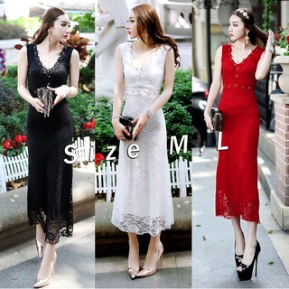 Đầm ren maxi cổ v đính hạt xinh xắn - d1248