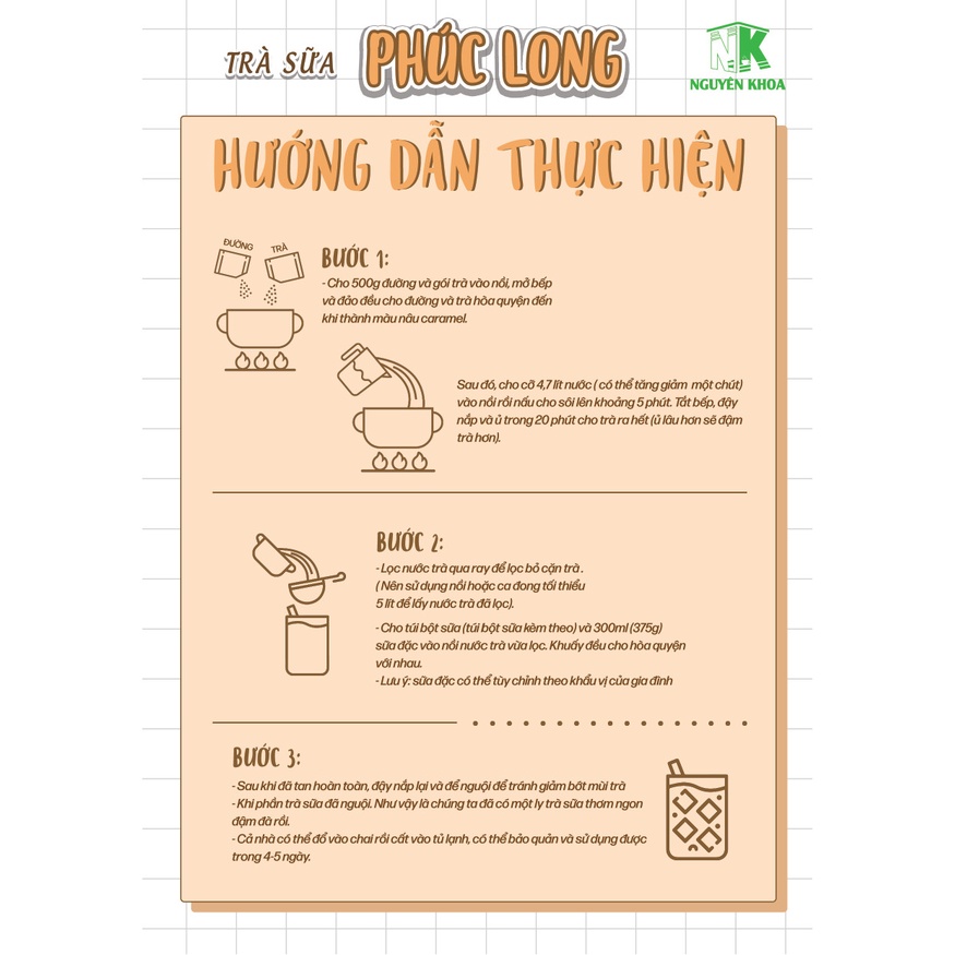 Set Nguyên Liệu pha Trà Sữa Phúc Long Thơm Ngon, An Toàn - BẾP NGUYÊN KHOA thành phẩm 25-30ly